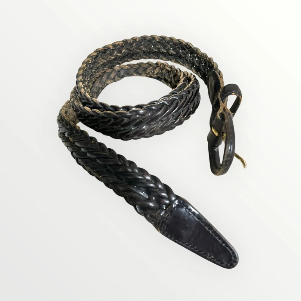 Nordstrom Braided Distressed Blk Leather Belt 1.25 Wide Size 40. 46’ in length